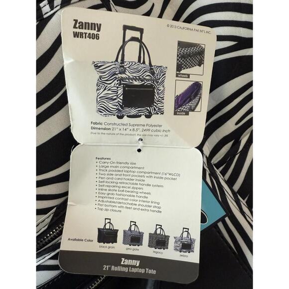 Calpak‎ Zanny 21" Zebra Rolling Laptop Tote Carry On Suitcase NWT - Picture 7 of 8